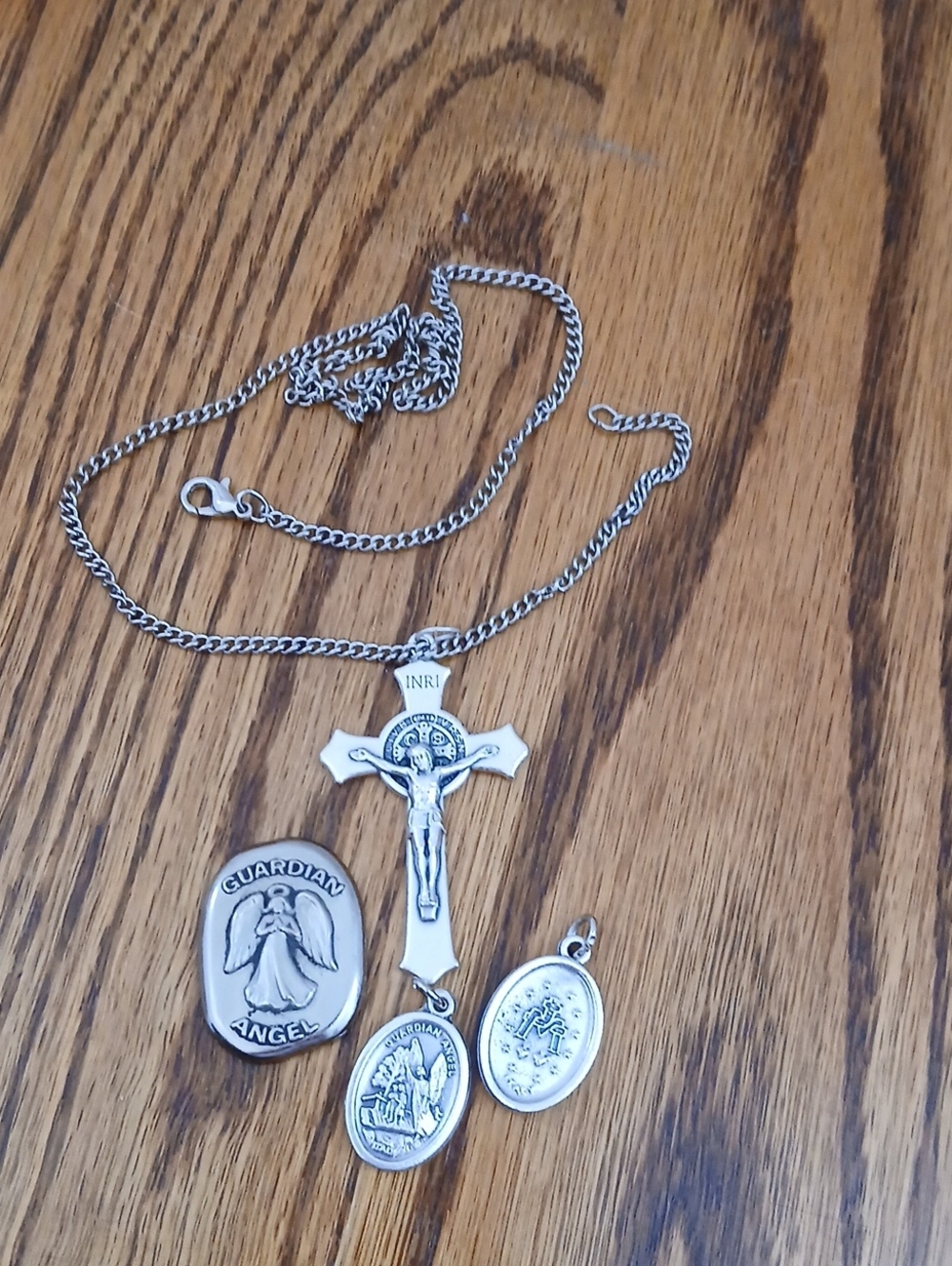 Silver-Tone Guardian Angel & Crucifix Pendant Necklace
